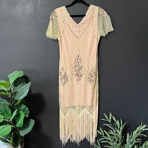 Cream colored Flapper dress with sequins! Perfect for halloween or 1920’s party
